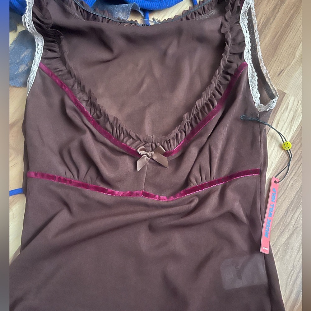 Unif brown bow sheer top